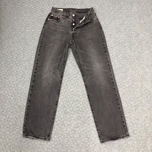 Levis 501 Jeans Womens 24x30 Black Gray Button Fly High Rise Straight Leg Denim